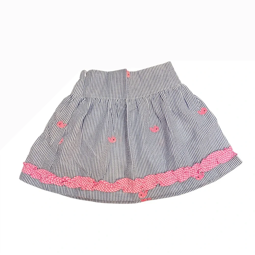 LIL CACTUS | 6T Blue Seersucker Whale Embroidered Ruffle Skirt | $48 | EUC